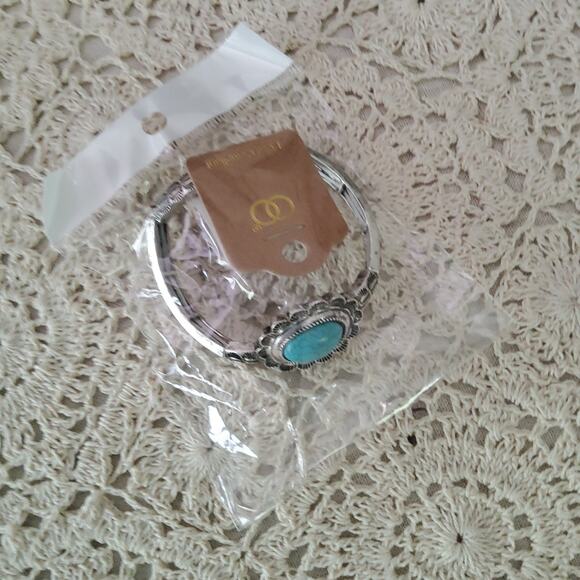 Silver Flower Turquoise Stretchy Bangle Bracelet - Picture 8 of 8